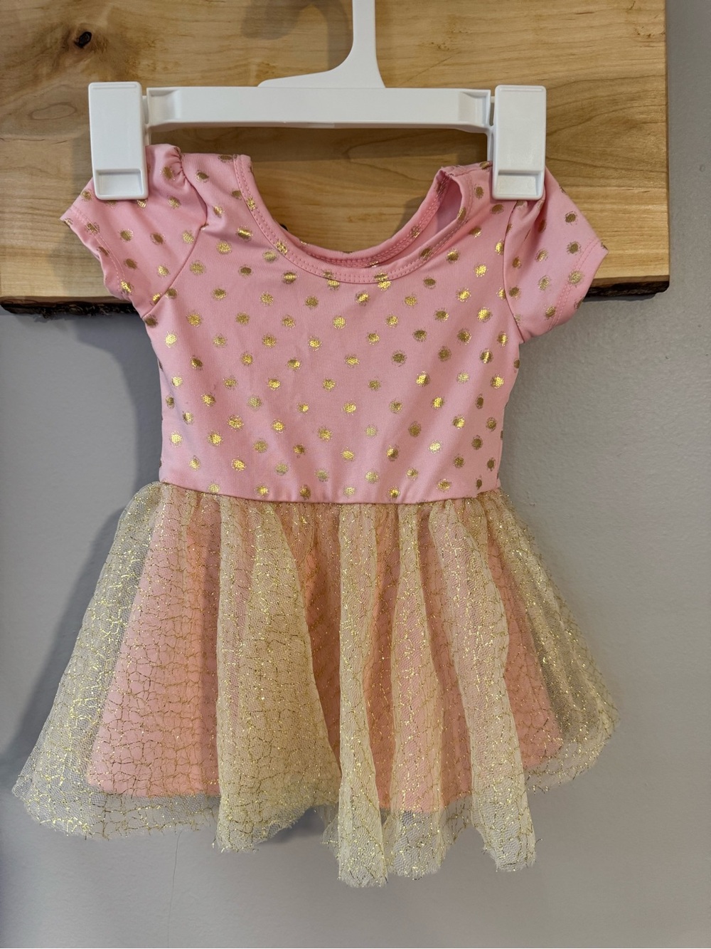 Lularoe Pink Top with Gold Polka Dots, Fancy collection, NWOT, size 6-12 mo